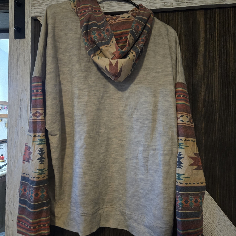 Tribal Print Hoodie with Multicolor Sleeves